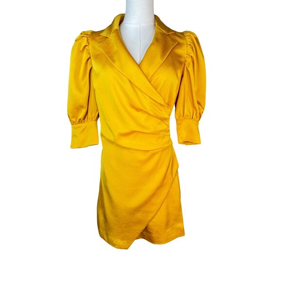 NWT Choosy Yellow/Gold Wrap Dress Size 2 Puff Sleeves & Button Cuffs - Picture 15 of 16